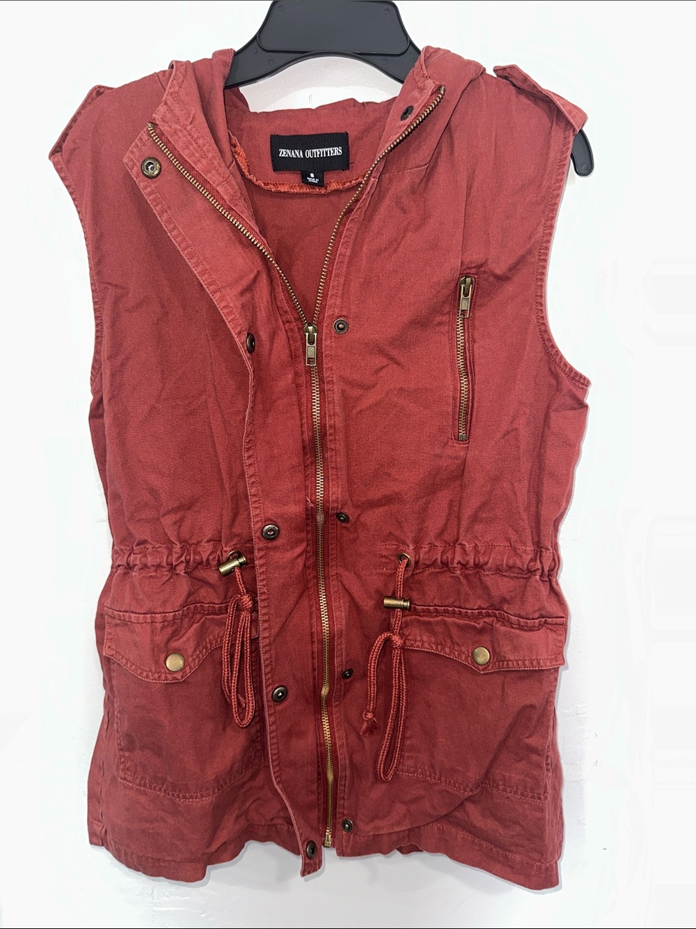 Zenana Outfitters Rust Red Hooded Vest